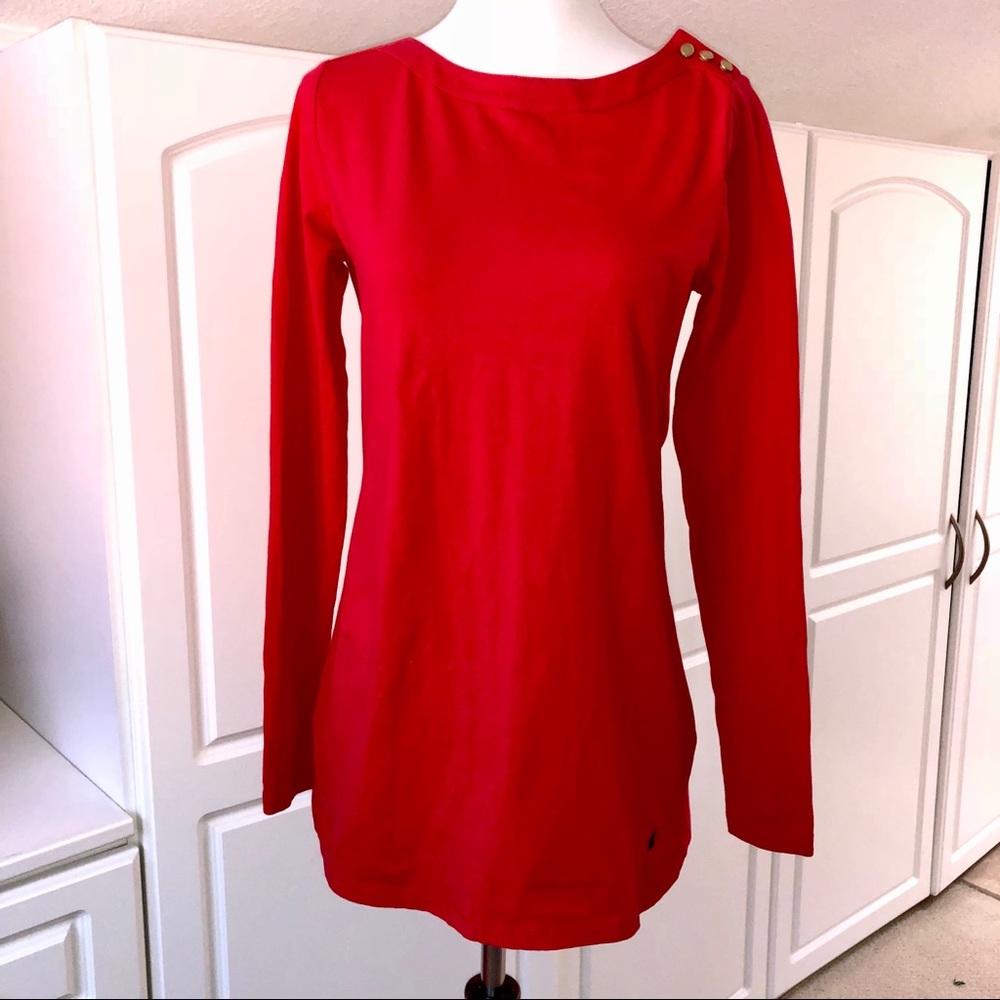 Nautica red long sleeve top tee brass button
